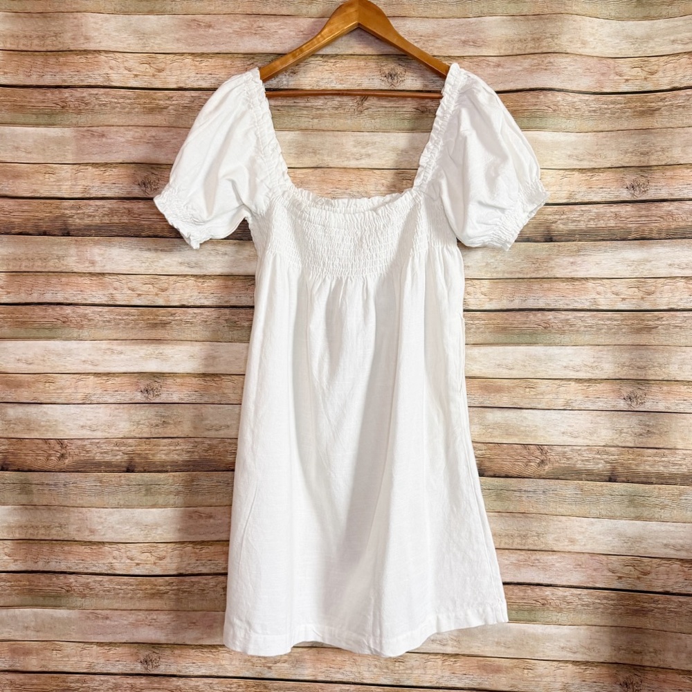 Faherty Women's Ramona Egret Cream Ramona Smocked Puff Sleeve Mini Dress XL - Picture 5 of 8